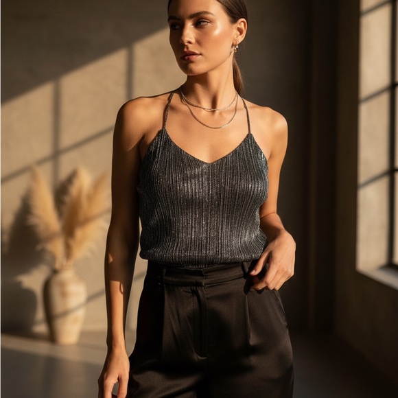 Express Metallic Shimmering Black Spaghetti Strap Tank Top Camisole - Picture 9 of 9